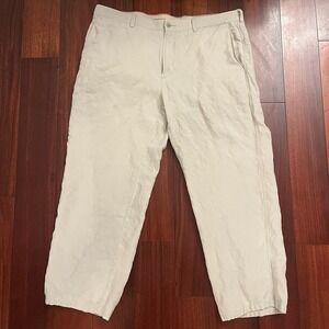 Tommy Bahama Pants Mens 38x30 Beige Tan Linen Silk Blend Flat Front Slacks Khaki